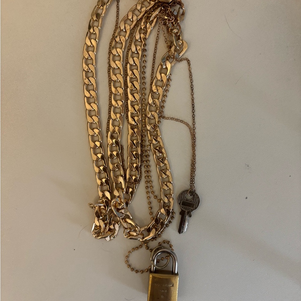 Louis Vuitton Gold Chain with Lock and Key